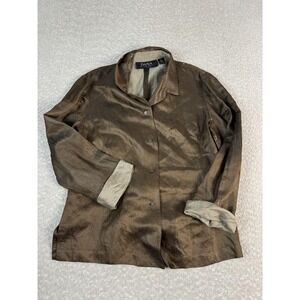 Dana Buchman Blazer Jacket Womens 12 Brown Linen Button Front Lined Lightweight